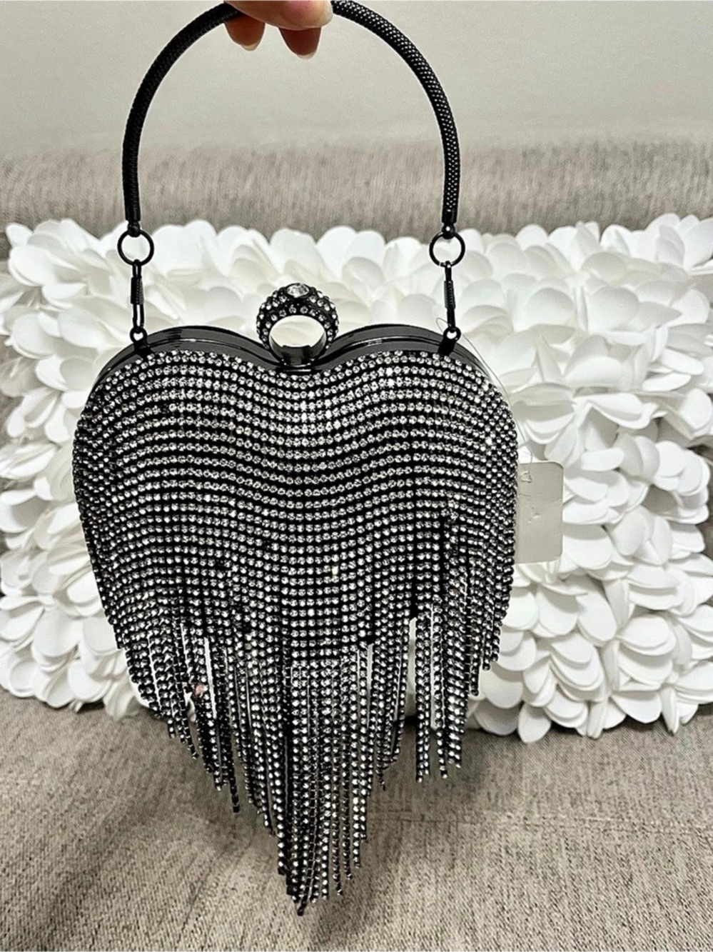 Black Rhinestone Heart Clutch NWT